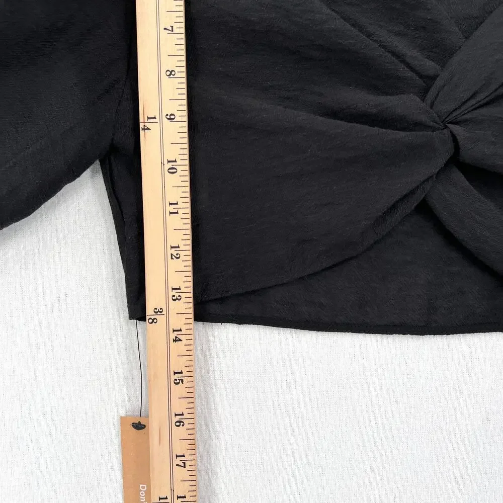 REFORMATION Keegan Top Ibiza Collection Womens XS Black Long Sleeve Twist Crop